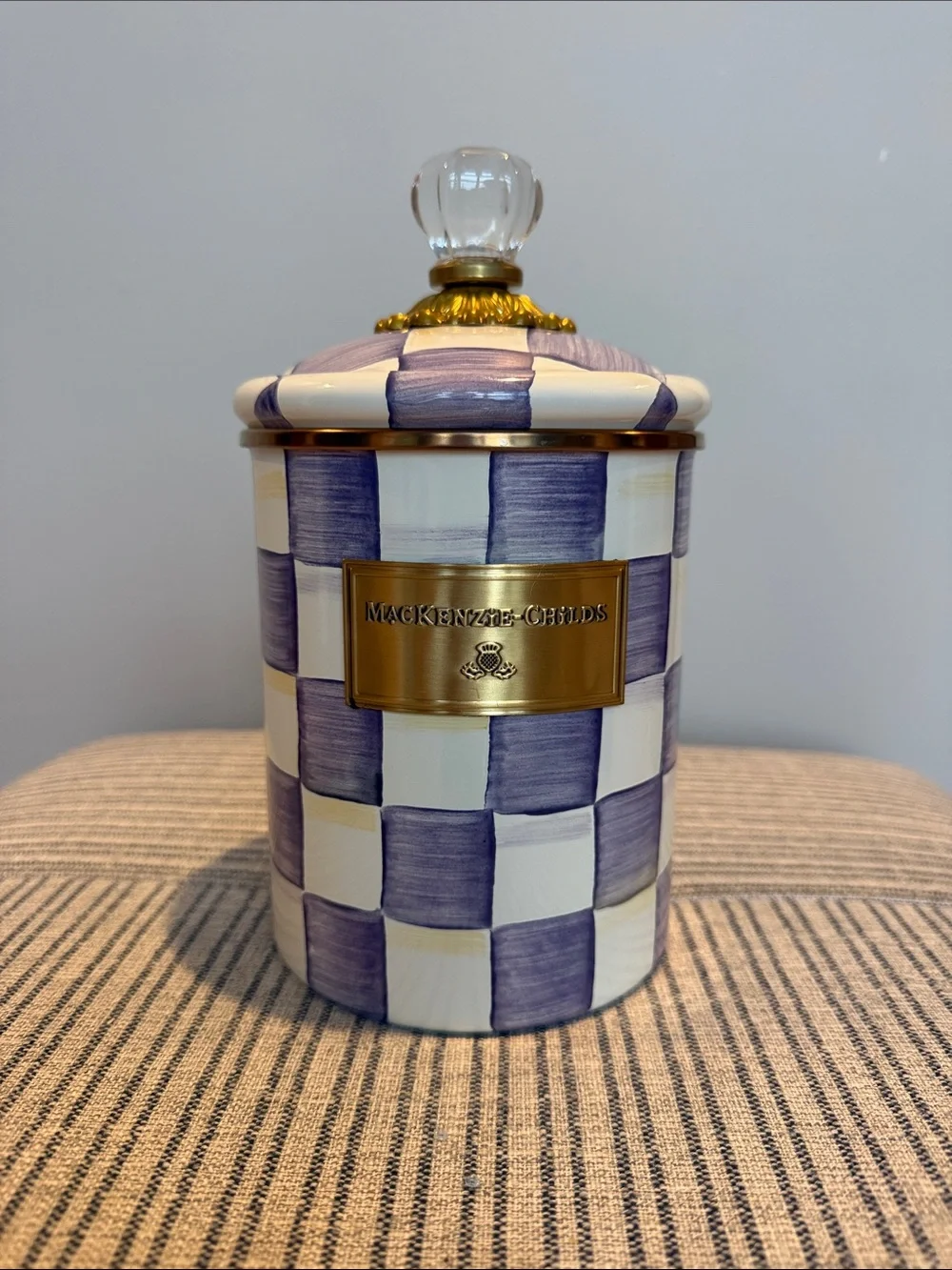 MacKenzie-Childs Violet Check Medium Enamel Canister